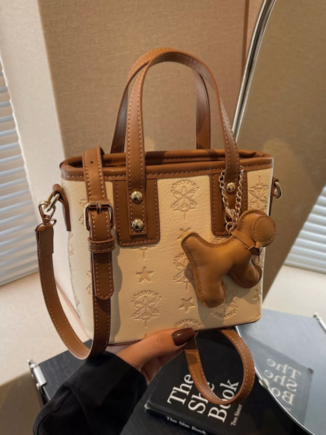 Embossed Pattern Dog Charm Crossbody Bag Secondary image
