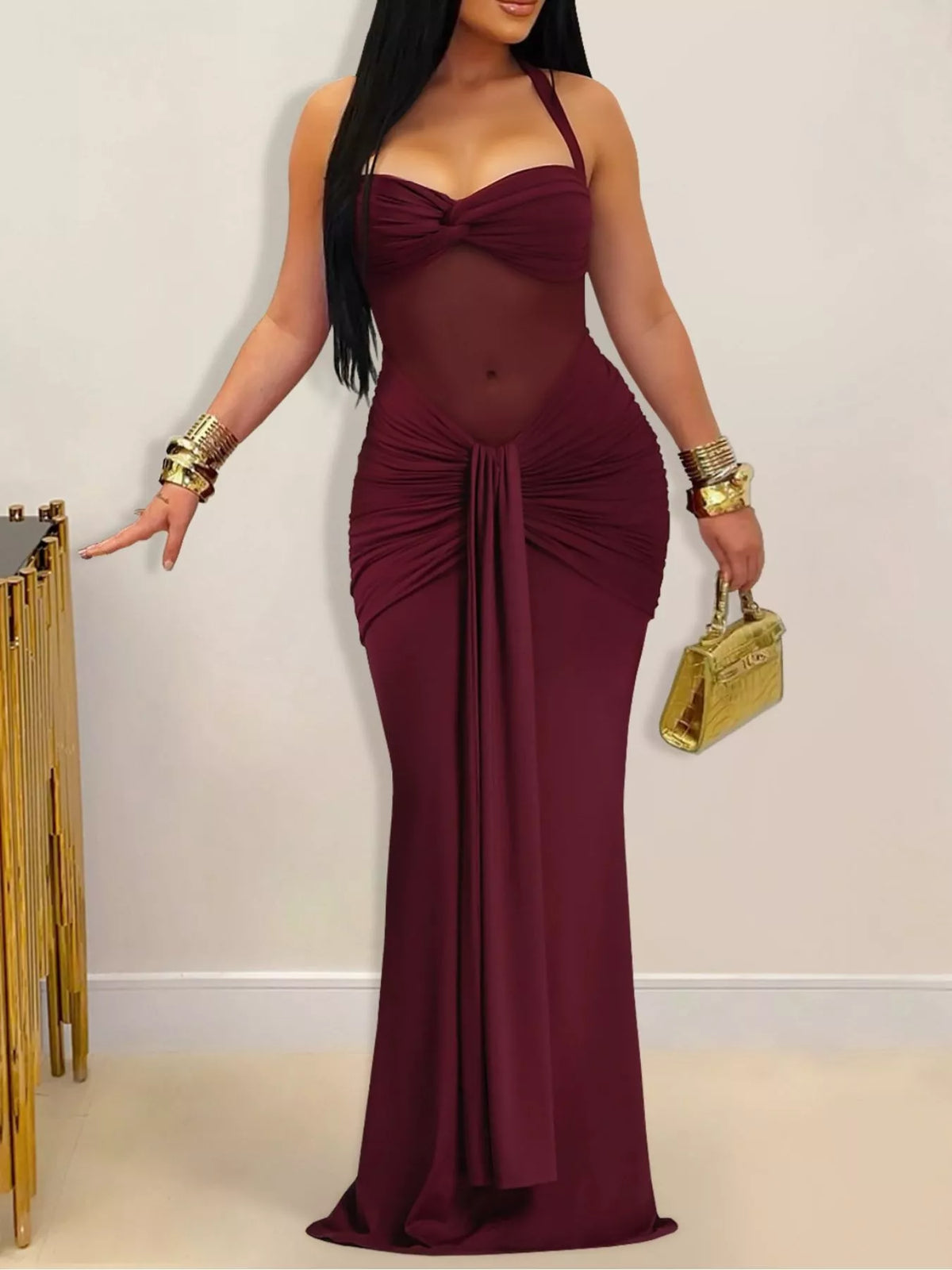 Twisted Front Ruched Bodycon Maxi Dress - photo 5