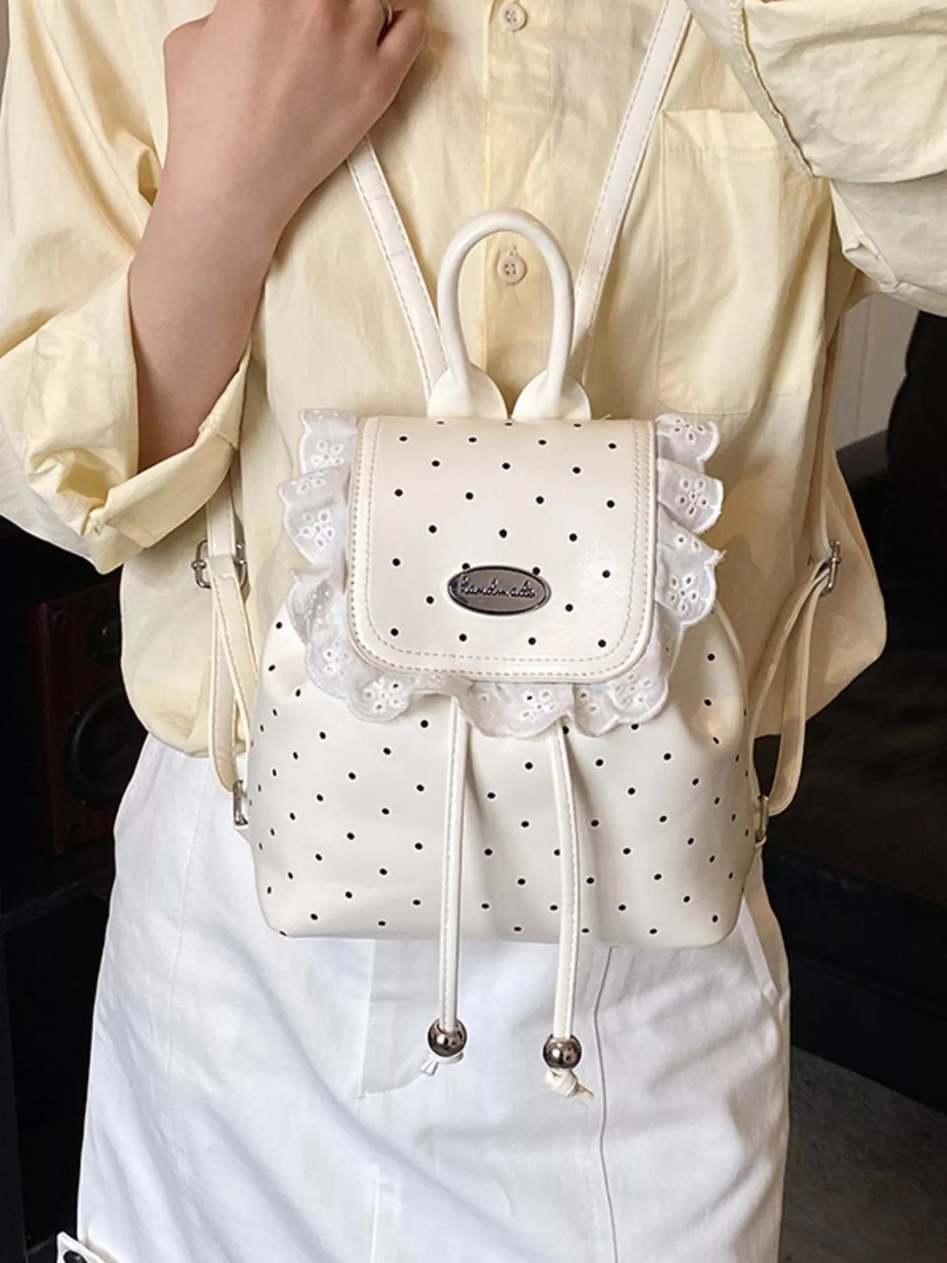 Polka Dot Lace Trim Backpack Bag Secondary image