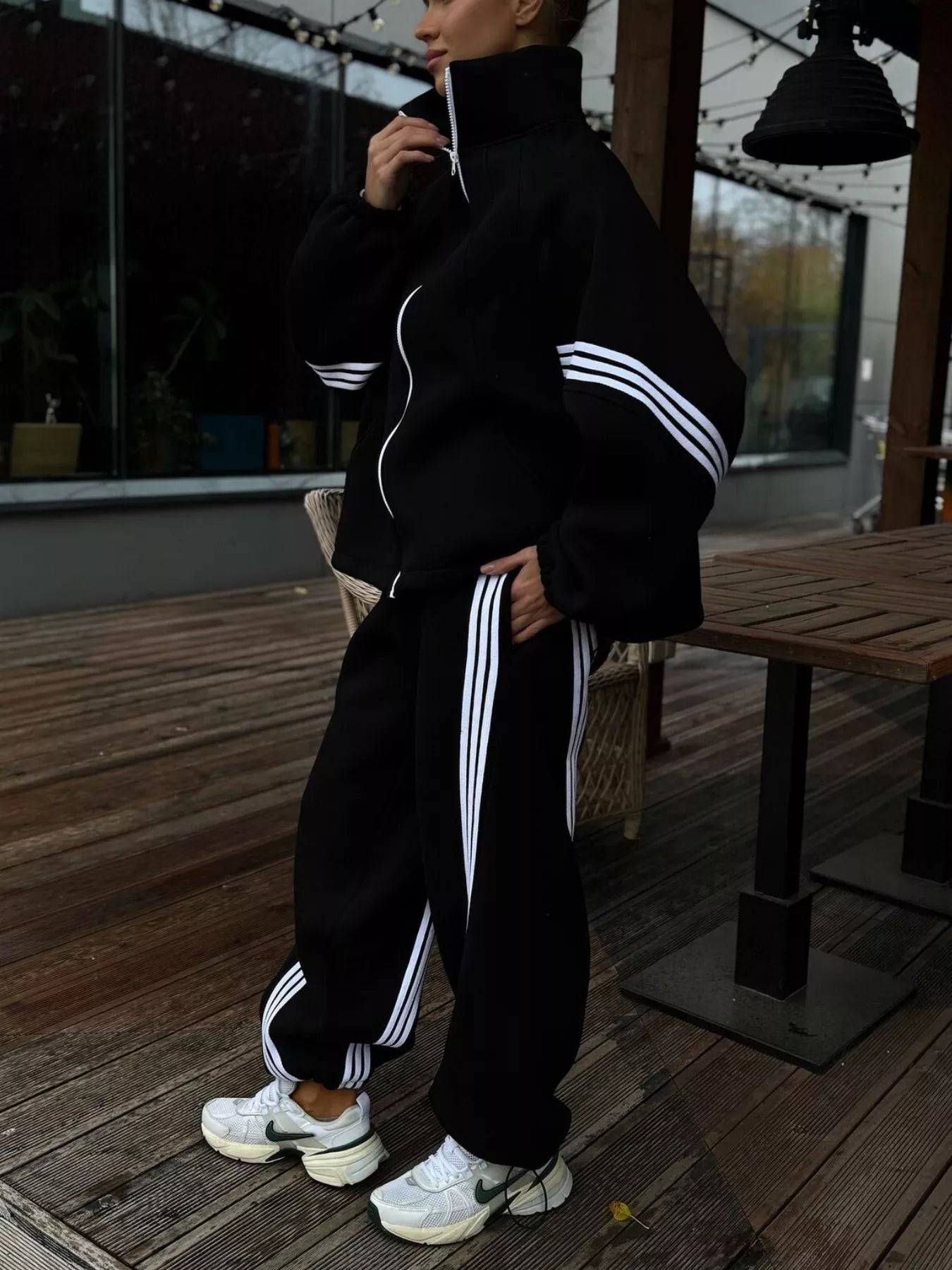 Contrast Striped Zip Up Top and Pants Set Secondary image