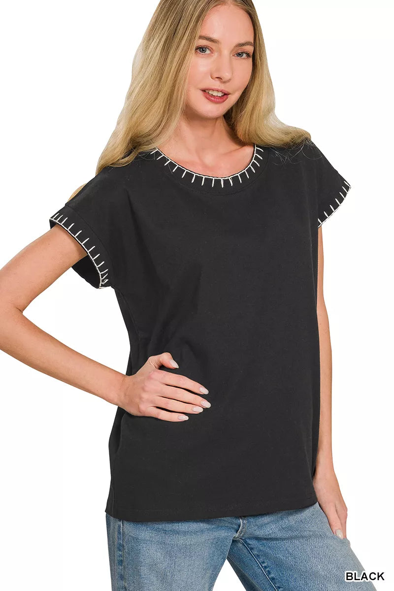 Zenana Stitch Detailed Oversize Top Secondary image