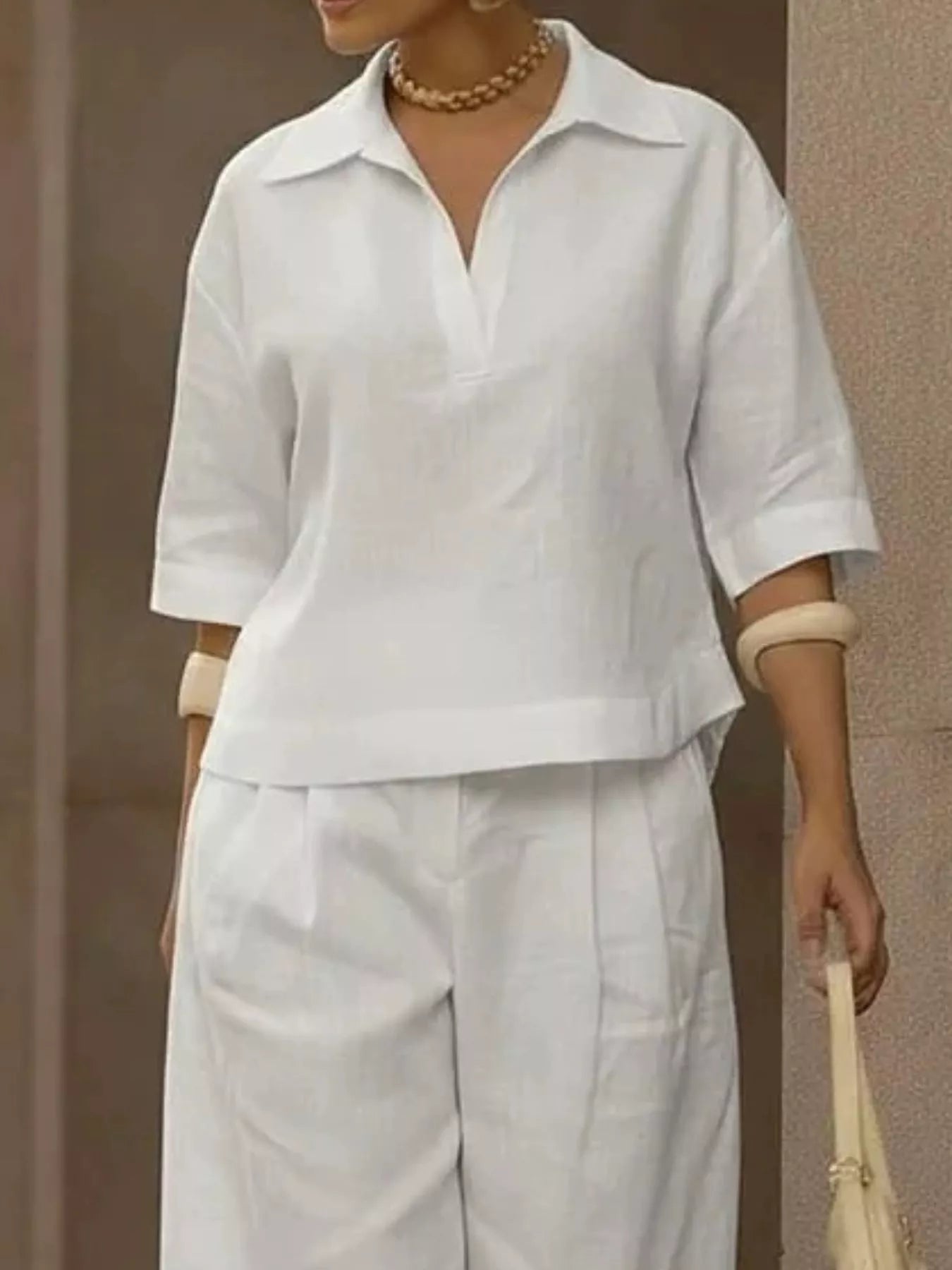 Full Size 3/4 Sleeve Top and Wide Leg Pants Set Plus Size Secondary image