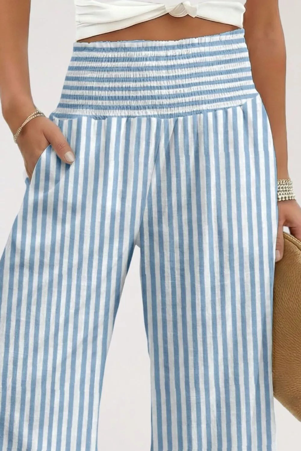 Striped Wide-Leg Pants with Smocked Waist Secondary image
