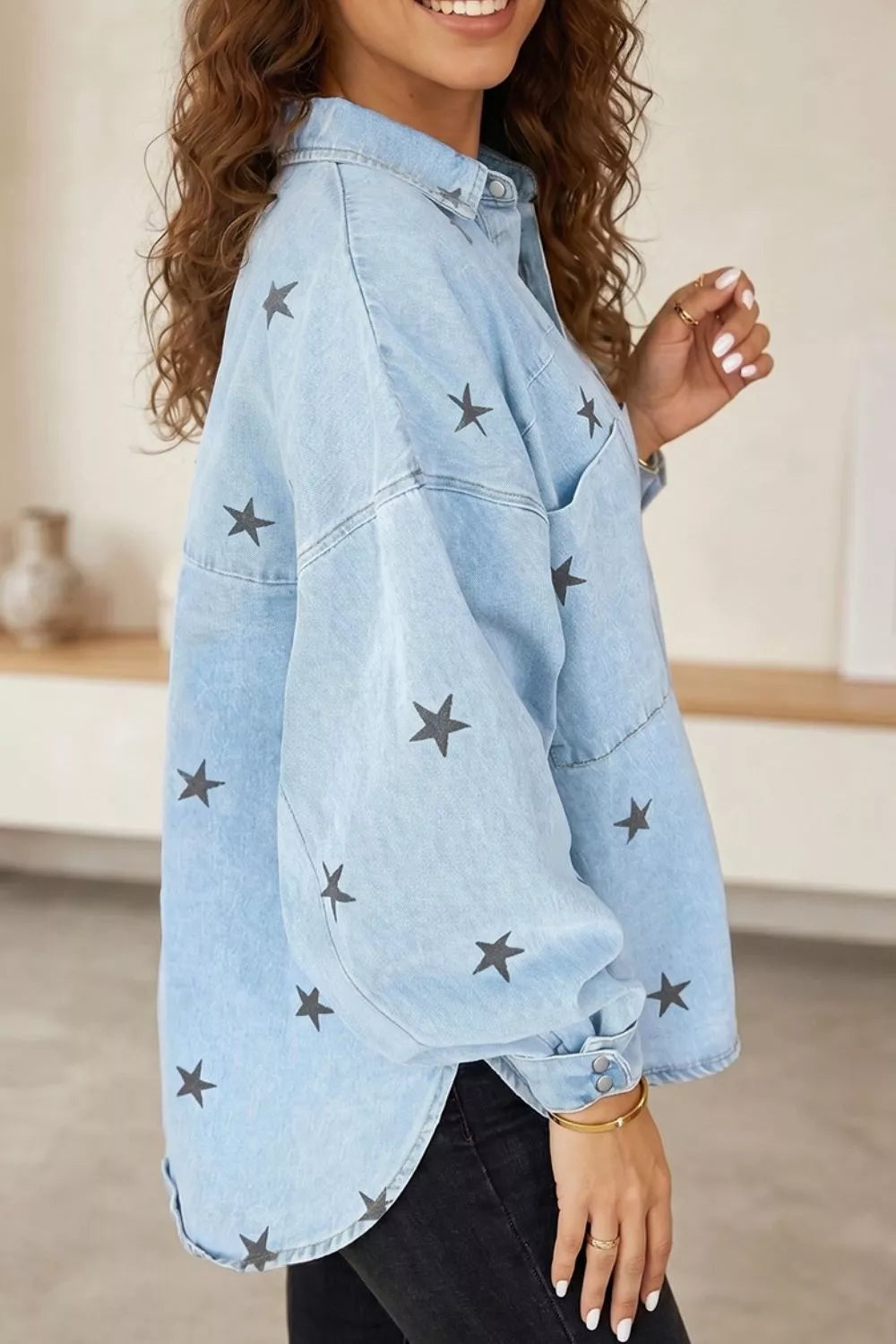Light Wash Star Print Denim Jacket Secondary image