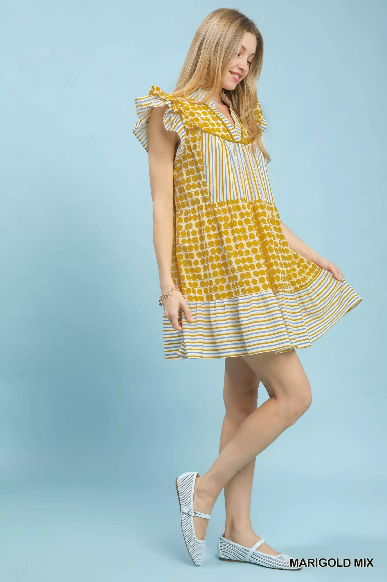 Umgee Mix Patchwork Flutter Sleeve Tiered Dress Secondary image
