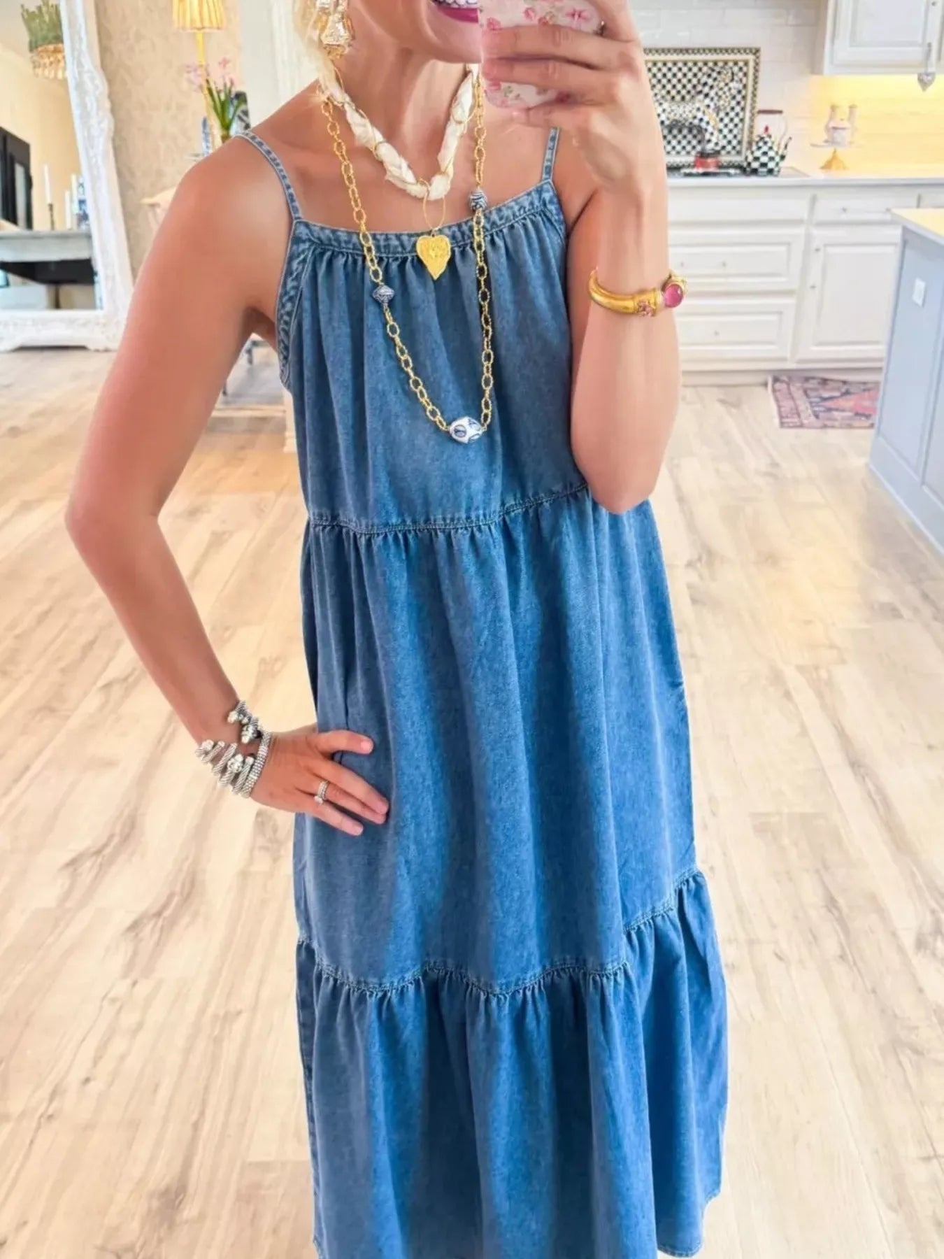 Full Size Tiered Ruffle Hem Denim Dress Plus Size Secondary image