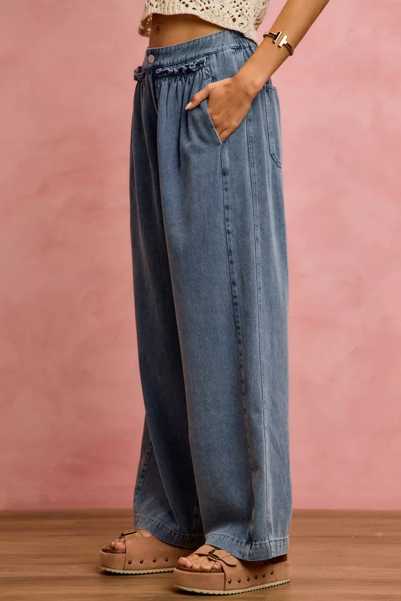 SO ME Mid Rise Ruffled Front Elastic Wide Leg Jeans Secondary image
