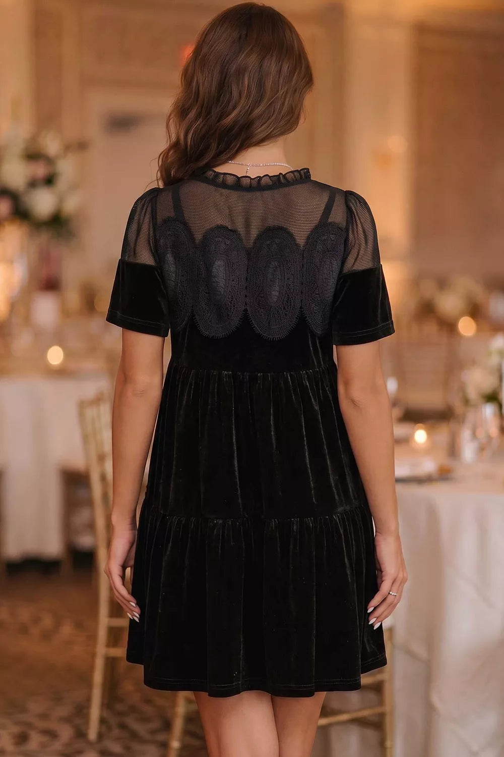 Embroidered Velvet Short Sleeve Mini Shift Dress Secondary image