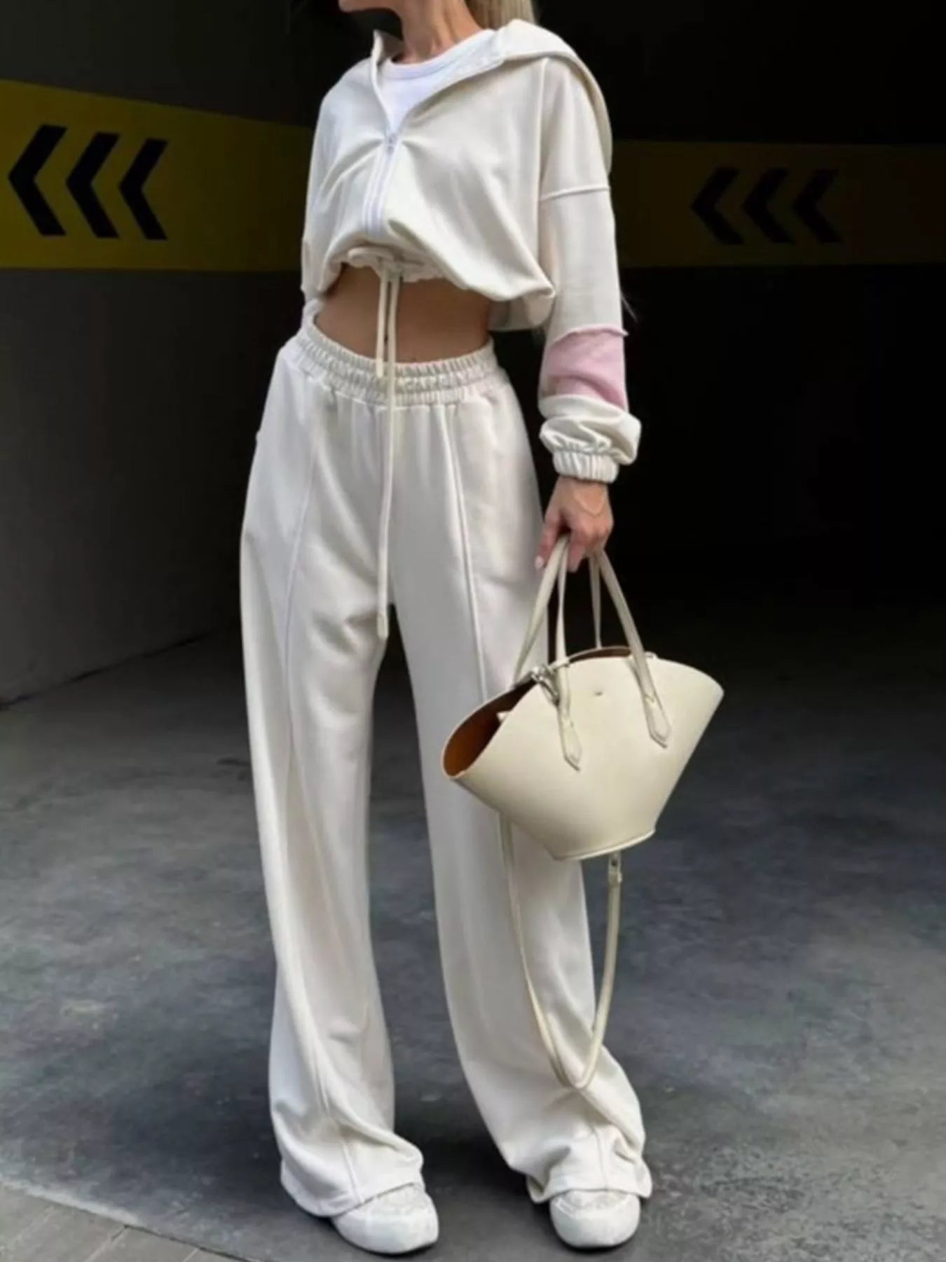 Zip Up Hoodie and Wide-Leg Pants Set Secondary image