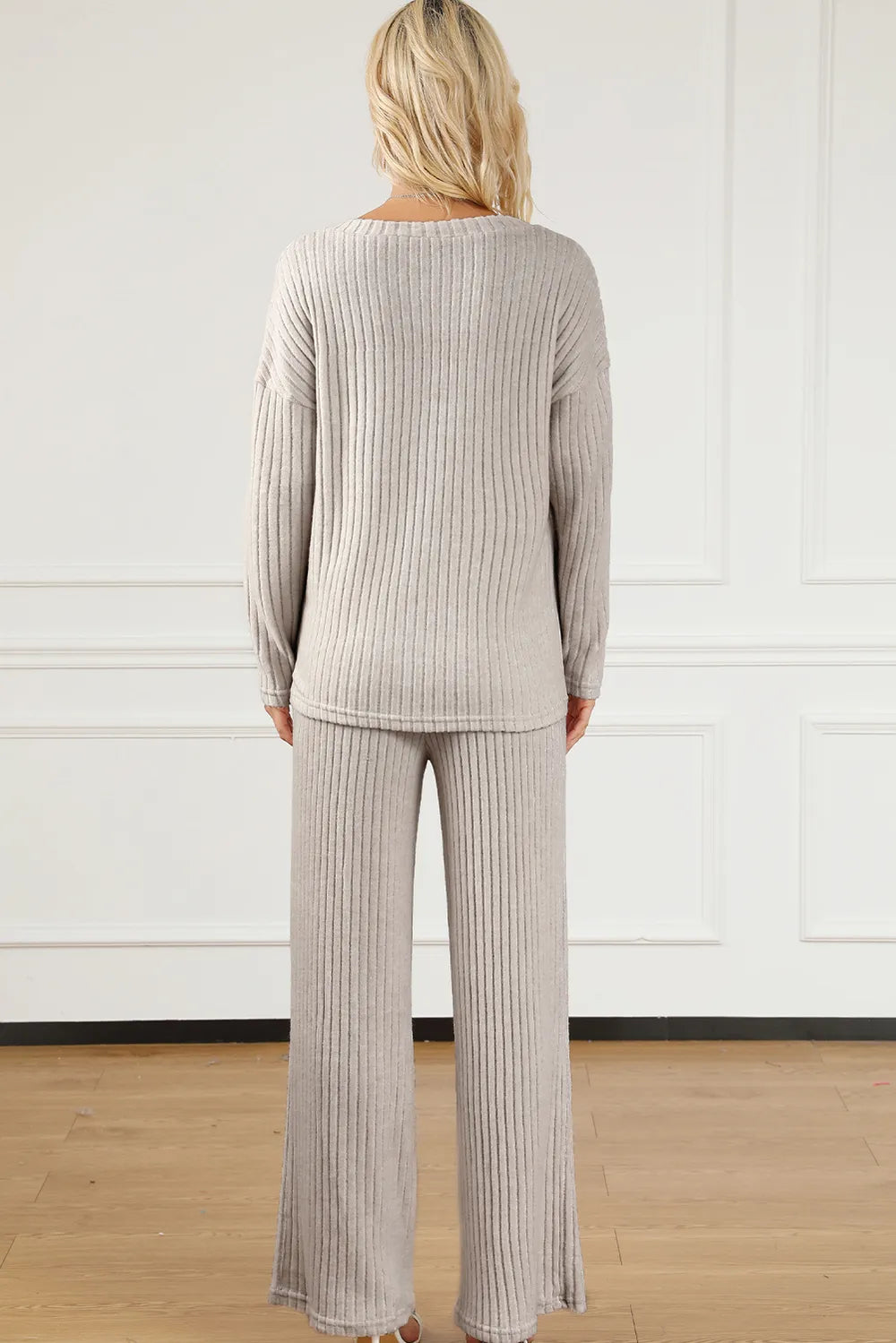 Ribbed V-Neck Top and Pants Lounge Set Secondary image