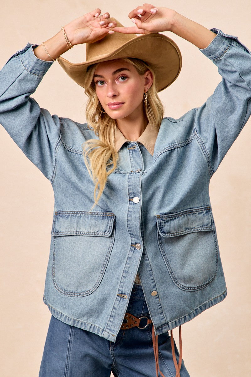 BiBi Washed Denim Jacket with Contrast Collar Detail Secondary image