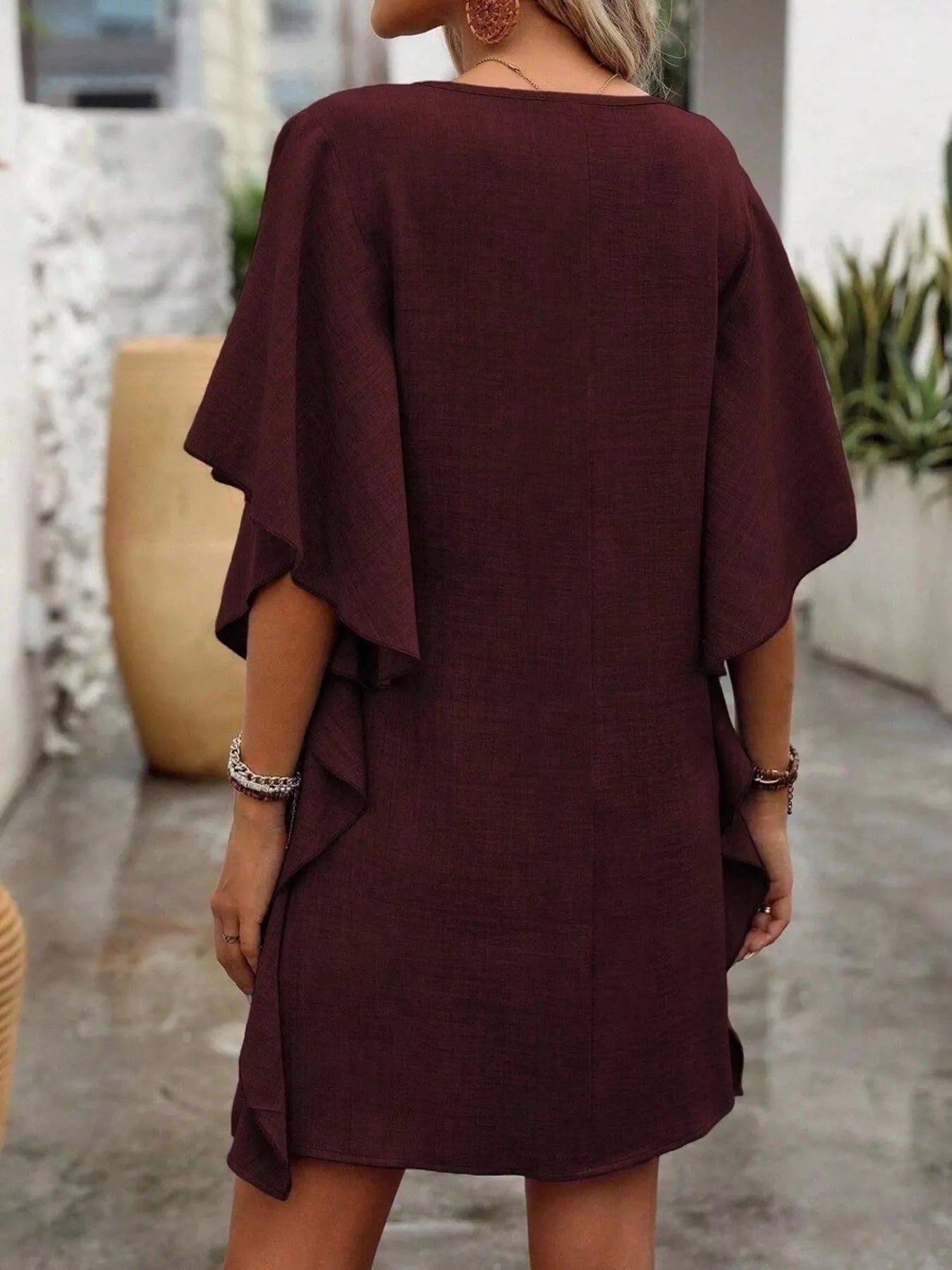 Ruffled Flutter Sleeve V-Neck Mini Dress Secondary image