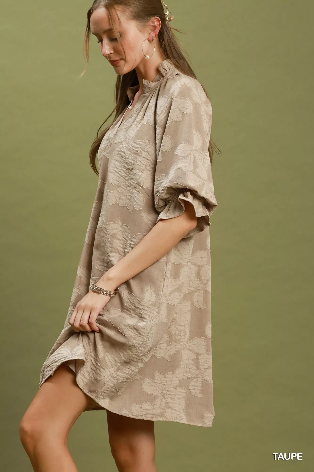 Umgee Floral Textured Jacqaurd V-Neck Dress Secondary image
