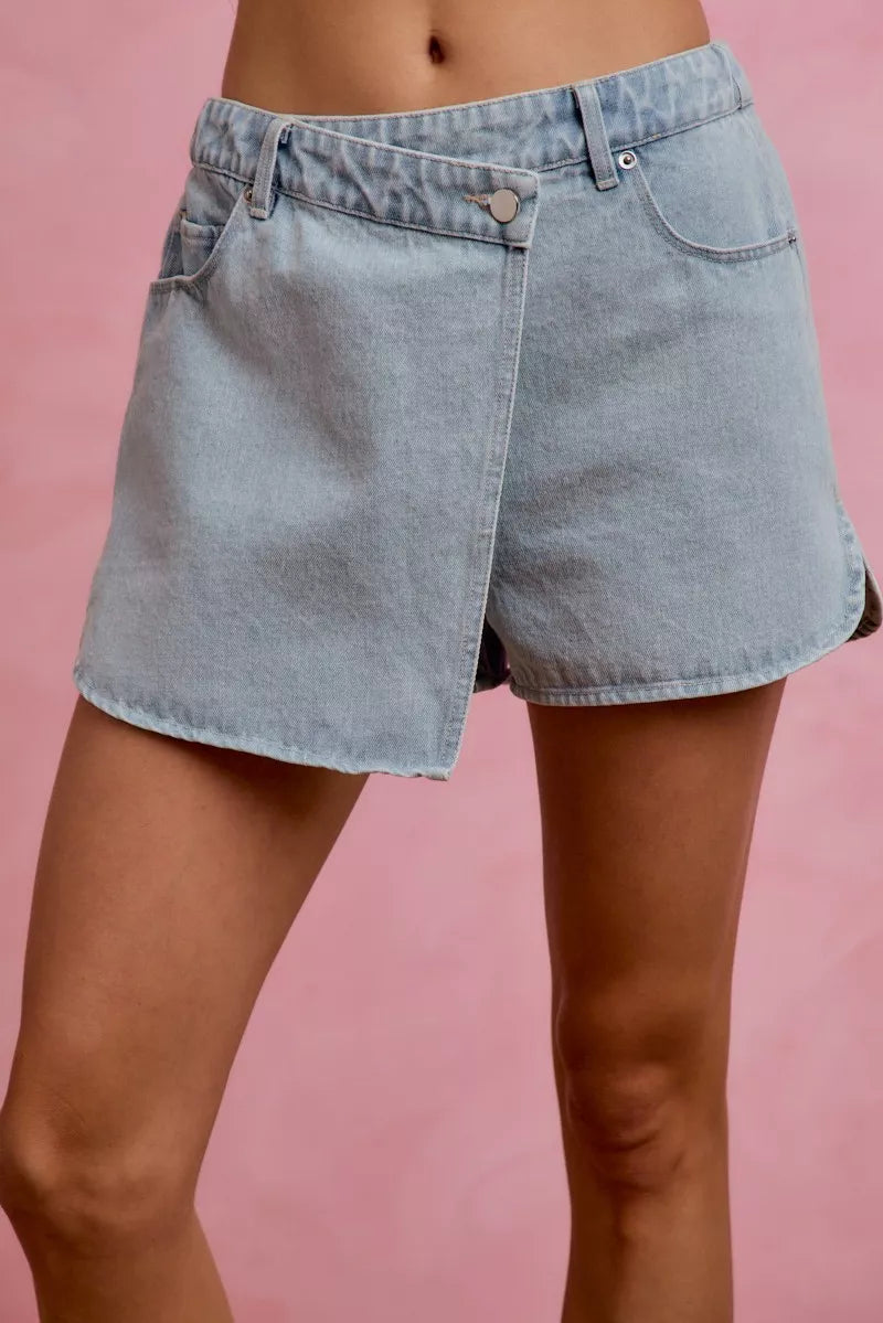 SO ME Washed Denim Wrap Skorts Secondary image