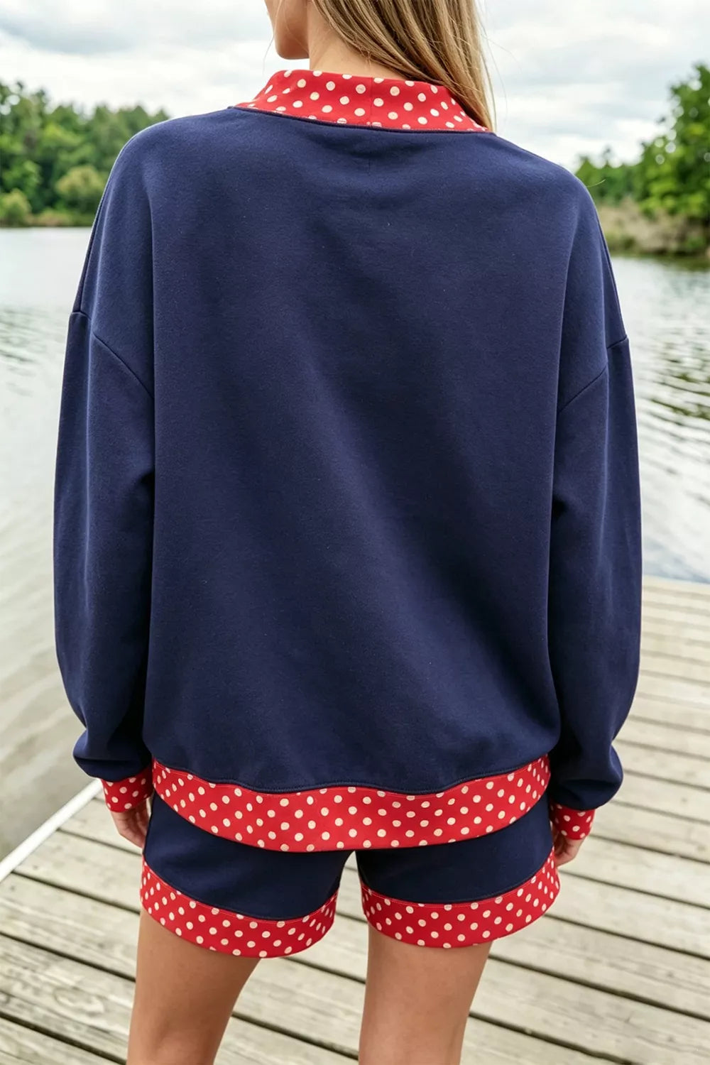 Polka Dot Trim Top and Shorts Set Secondary image