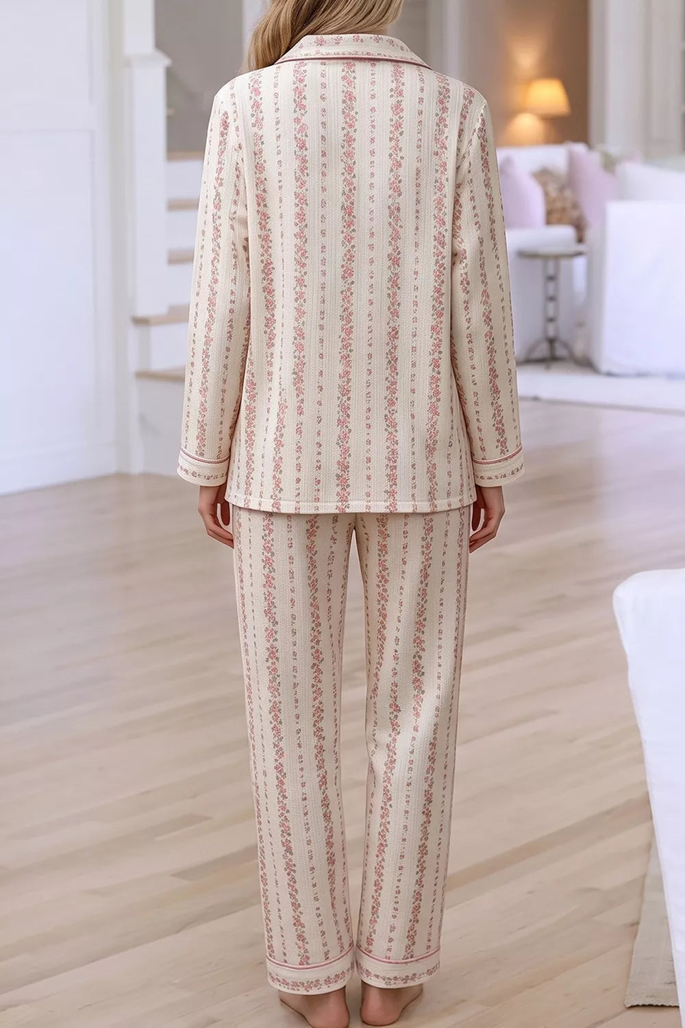 Floral Print Button-Down Top and Pants Loungewear Set Secondary image