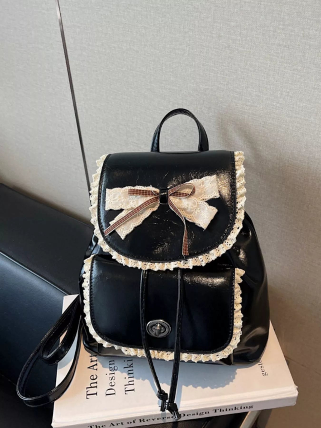 Lace Trim Bow Decor Backpack Bag Secondary image