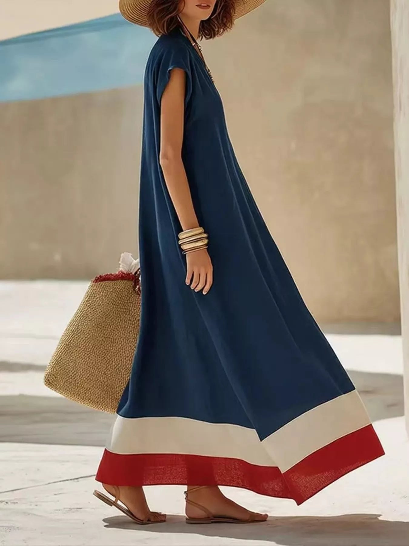 Color Block Hem V-Neck Maxi Dress Secondary image