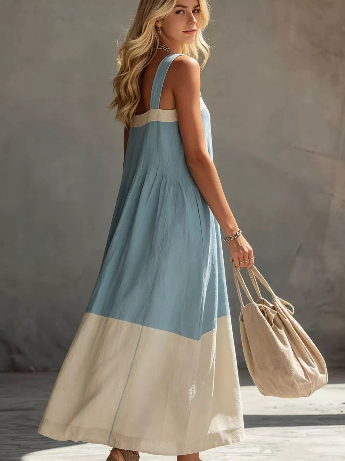 Color-Block Sleeveless Linen-Blend Midi Dress Secondary image