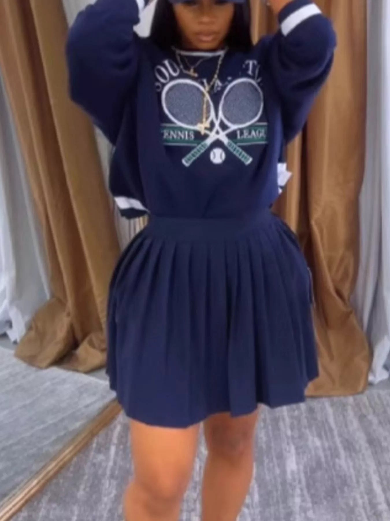 Graphic Sweatshirt & Pleated Skirt Set Secondary image