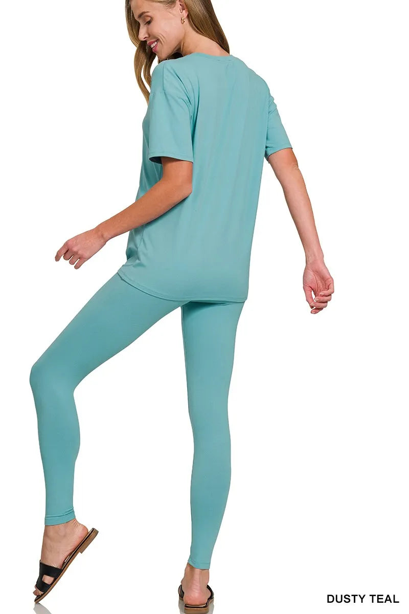 Zenana Brushed Dty Microfiber Short Sleeve Top and Pants Loungewear Set Secondary image