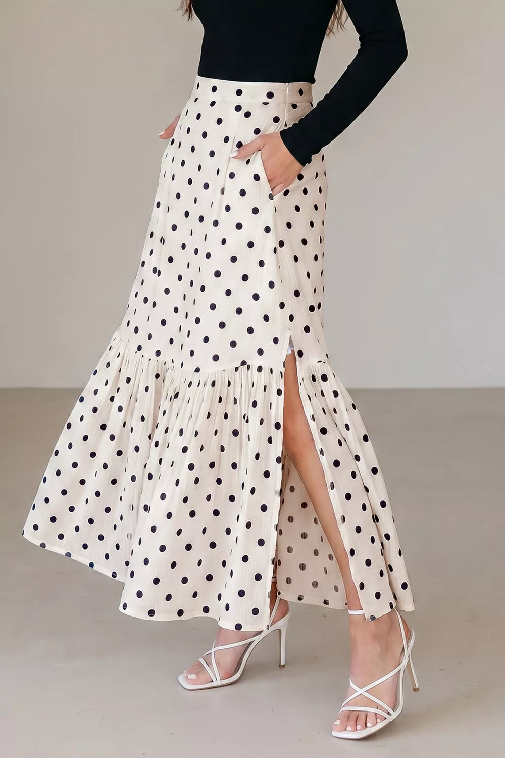 Polka Dot Ruffled Slit Maxi Skirt Secondary image