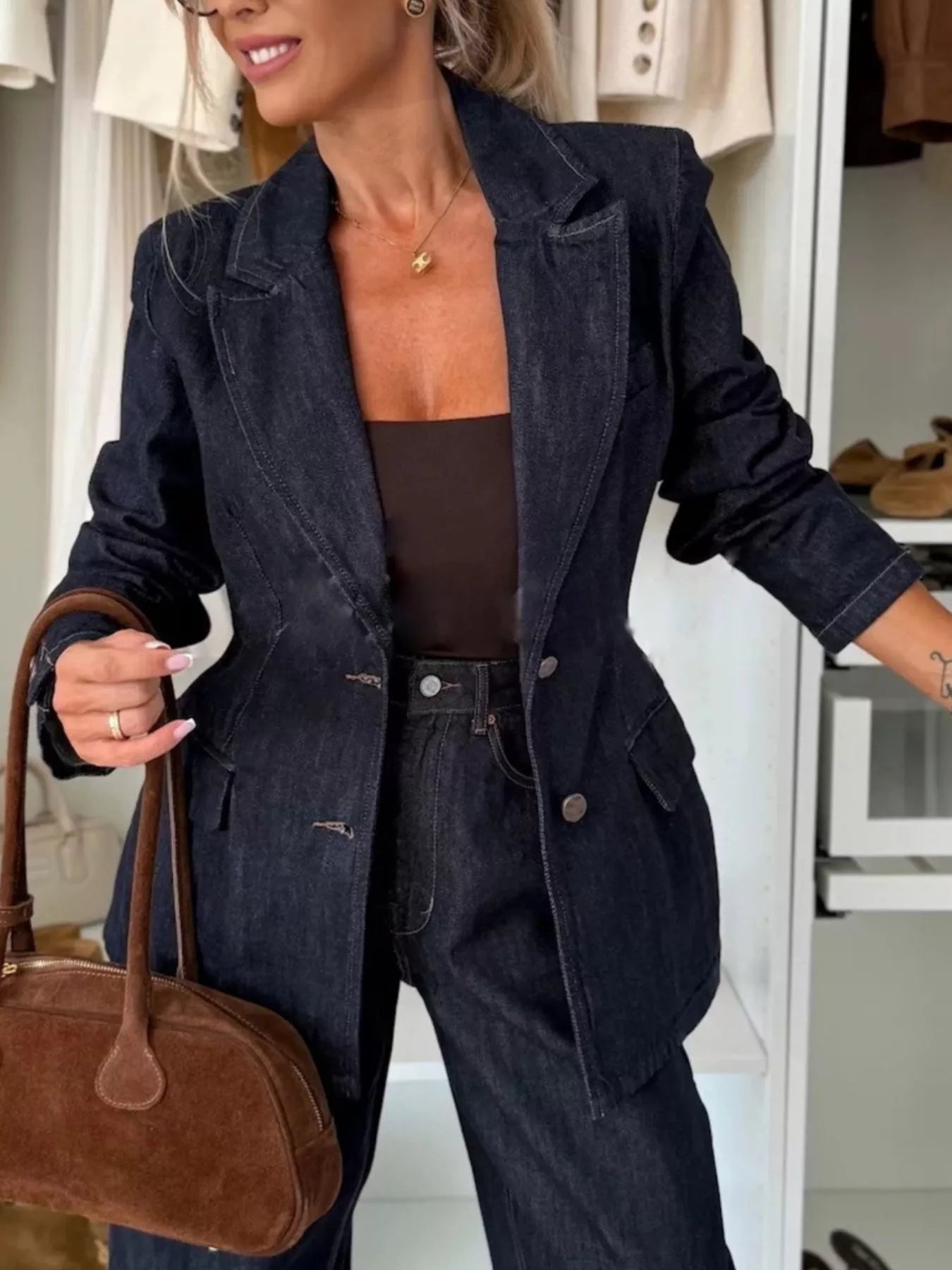 Single-Breasted Washed Denim Blazer Secondary image