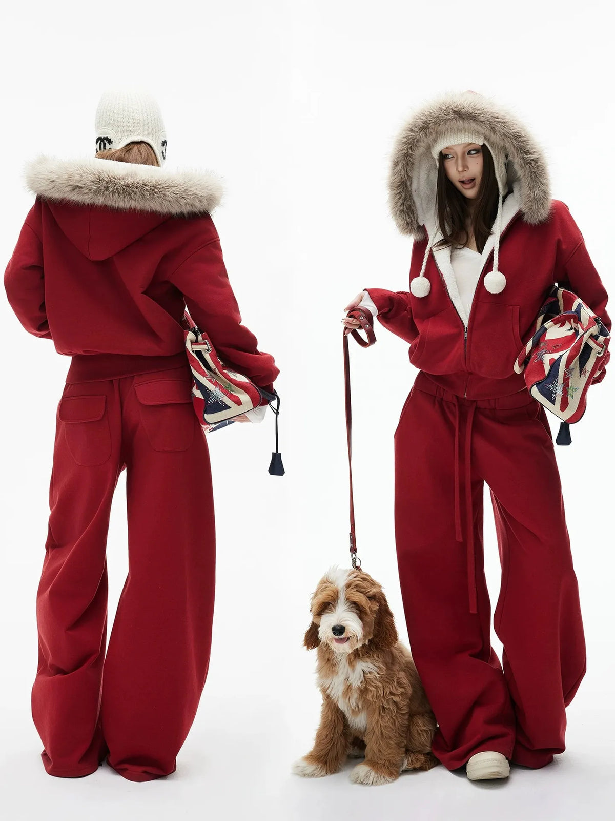 Brick Red Warm Sweatshirt Set | Hooded Top And Trousers