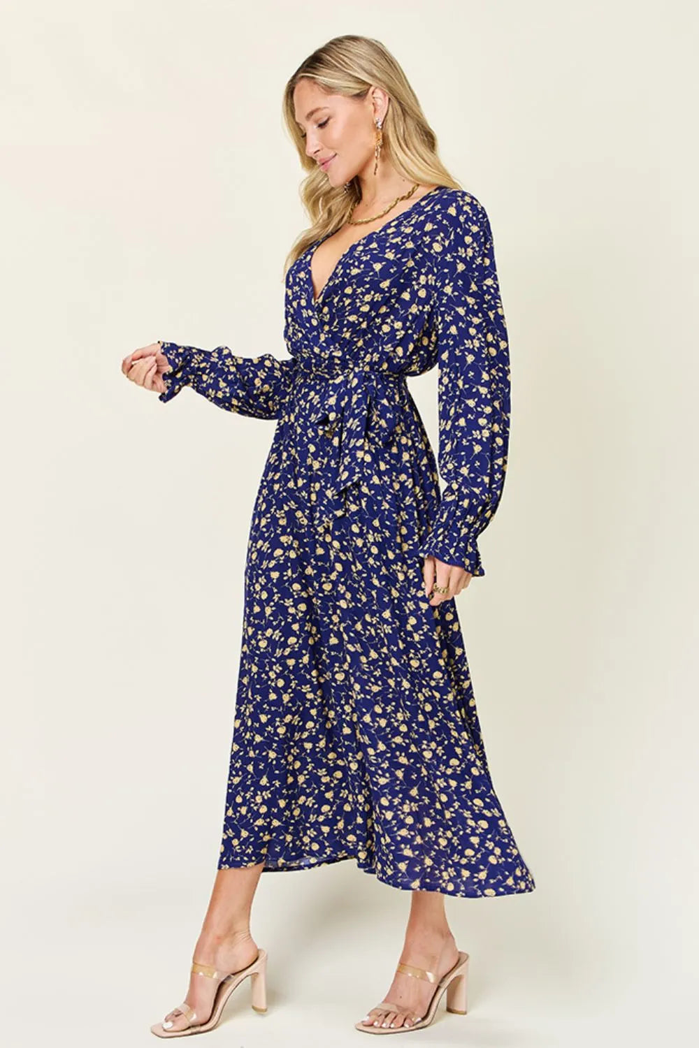 Double Take Full Size Tie Back Flounce Sleeve Dress Secondary image