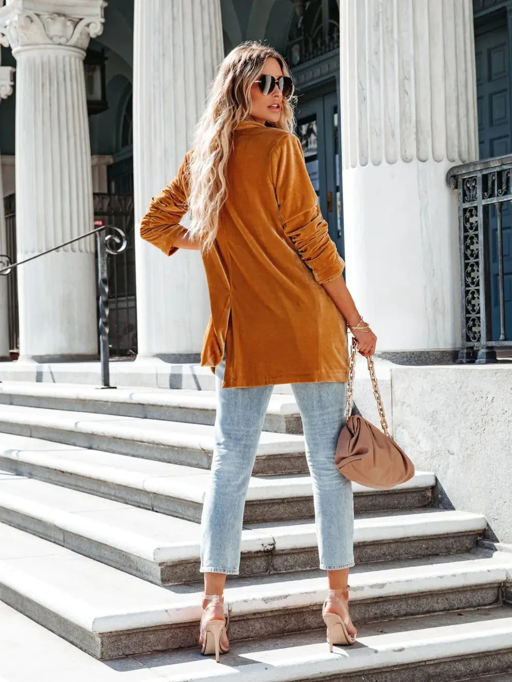 Button Up Long Sleeve Blazer with Pocket Secondary image