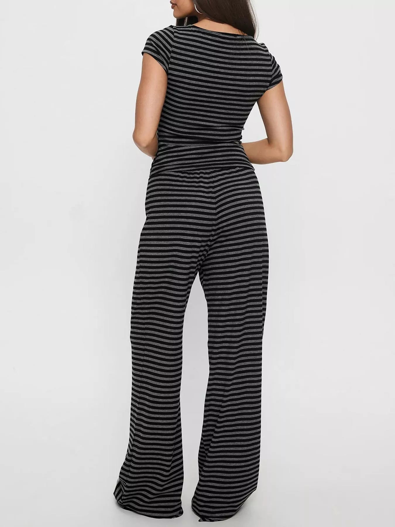 Striped Button-Down Top and Wide-Leg Pants Set Secondary image
