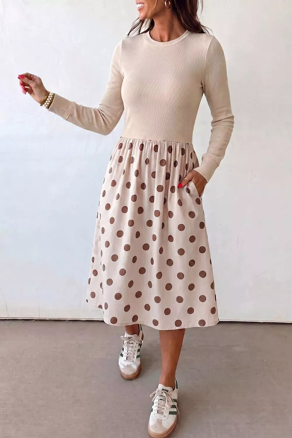 Polka Dot Midi Long Sleeve Dress Secondary image