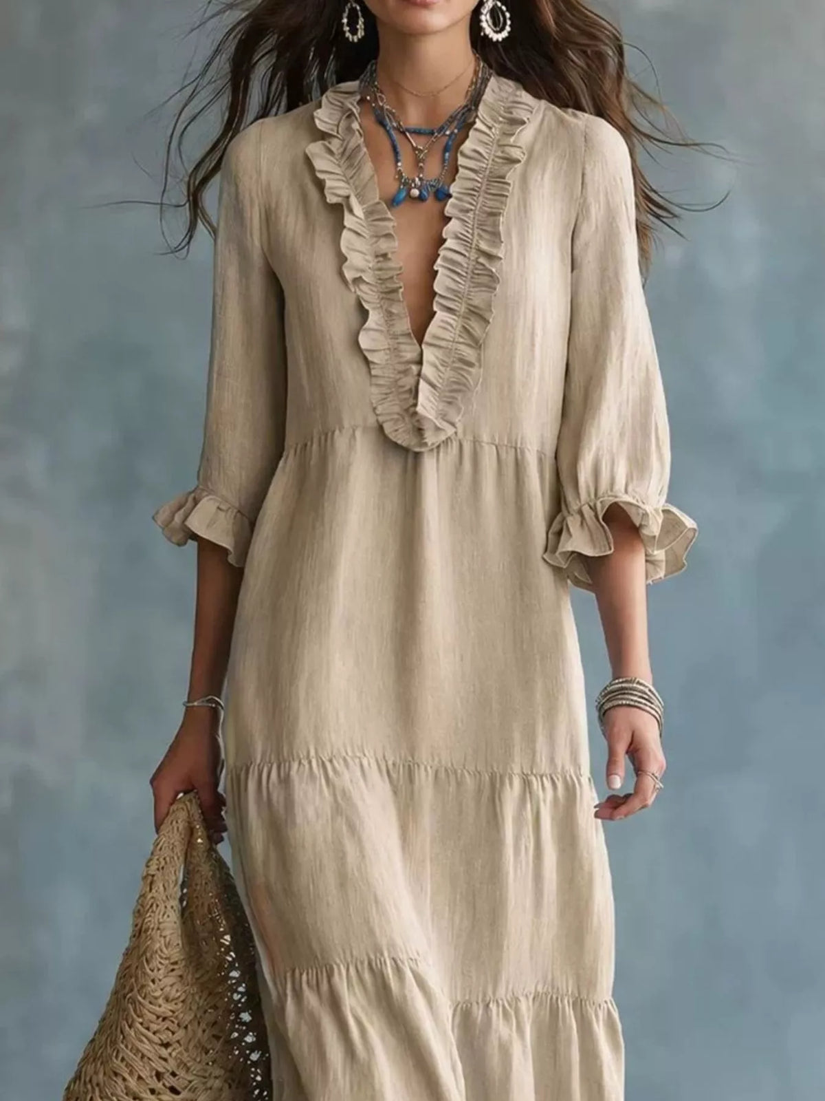 Ruffled V-Neck Tiered Maxi Dress - photo 5
