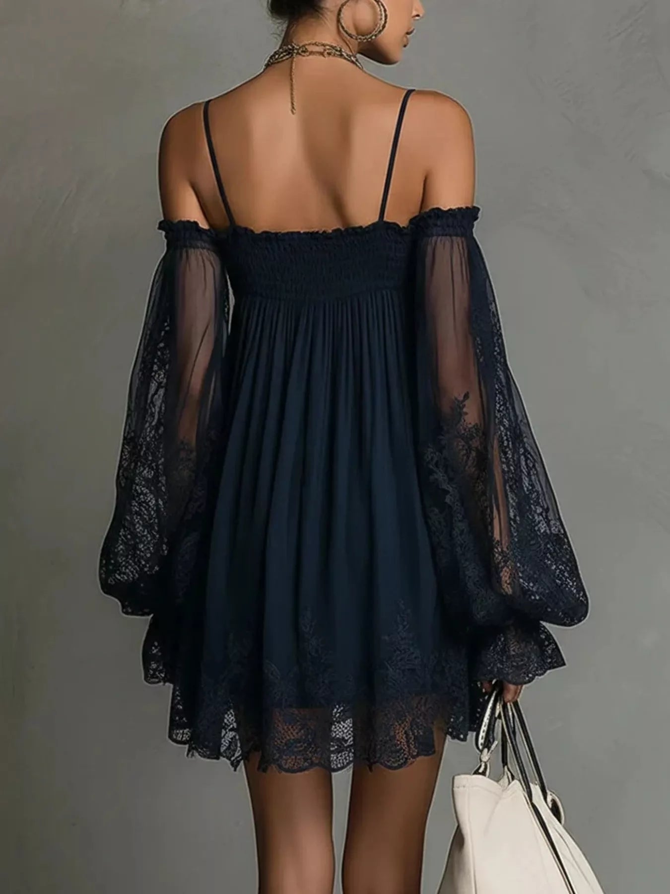 Spaghetti Strap Lace Flounce Sleeve Mini Dress Secondary image