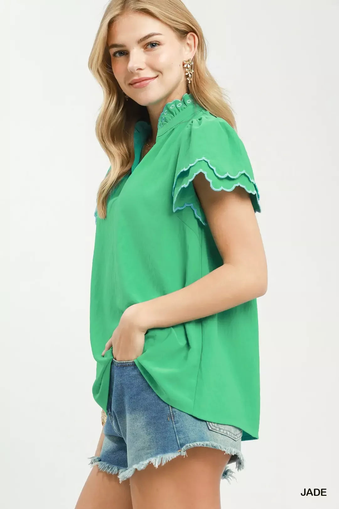 Umgee Scalloped Ruffle Sleeve Top Secondary image
