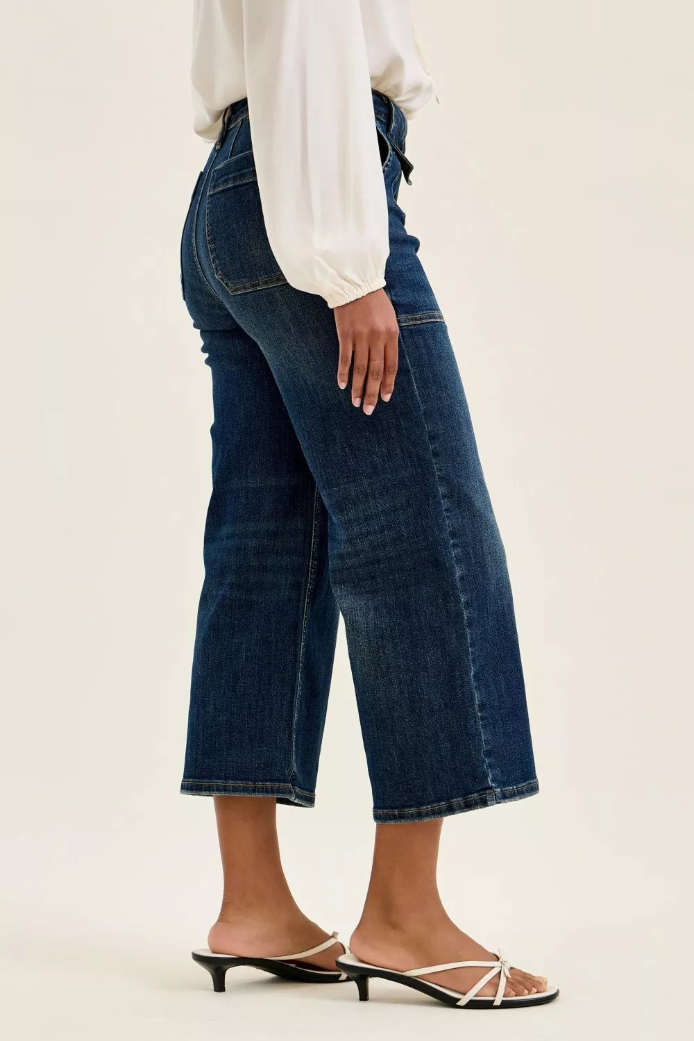 Judy Blue High Waist Wide Crop Utility Jeans with Patch Pocket Secondary image