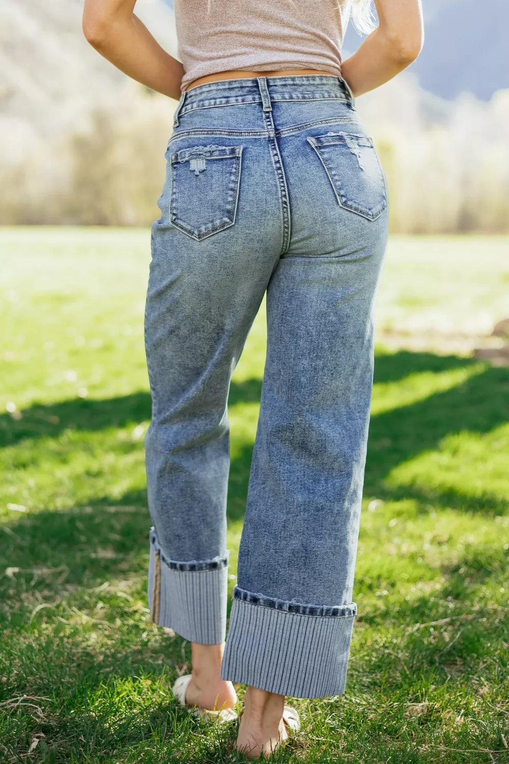 Cuffed Straight Loose Jeans Secondary image