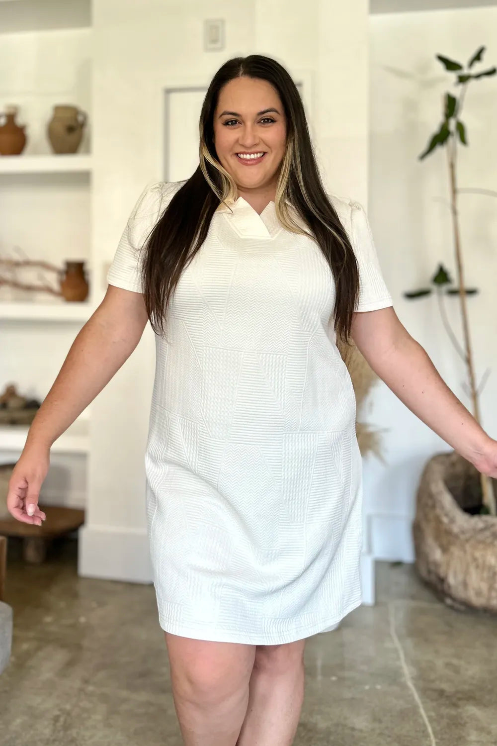 Double Take Full Size Texture Short Sleeve Dress Secondary image