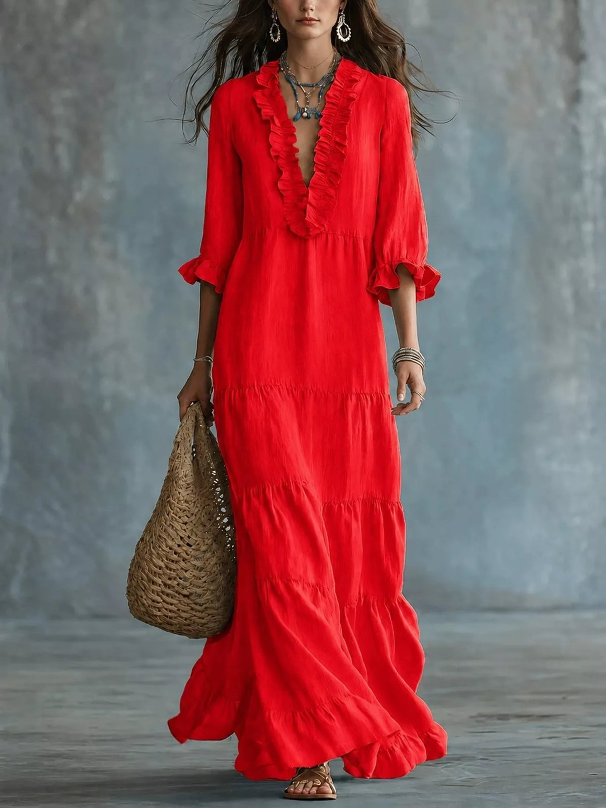 Ruffled V-Neck Tiered Maxi Dress - photo 10