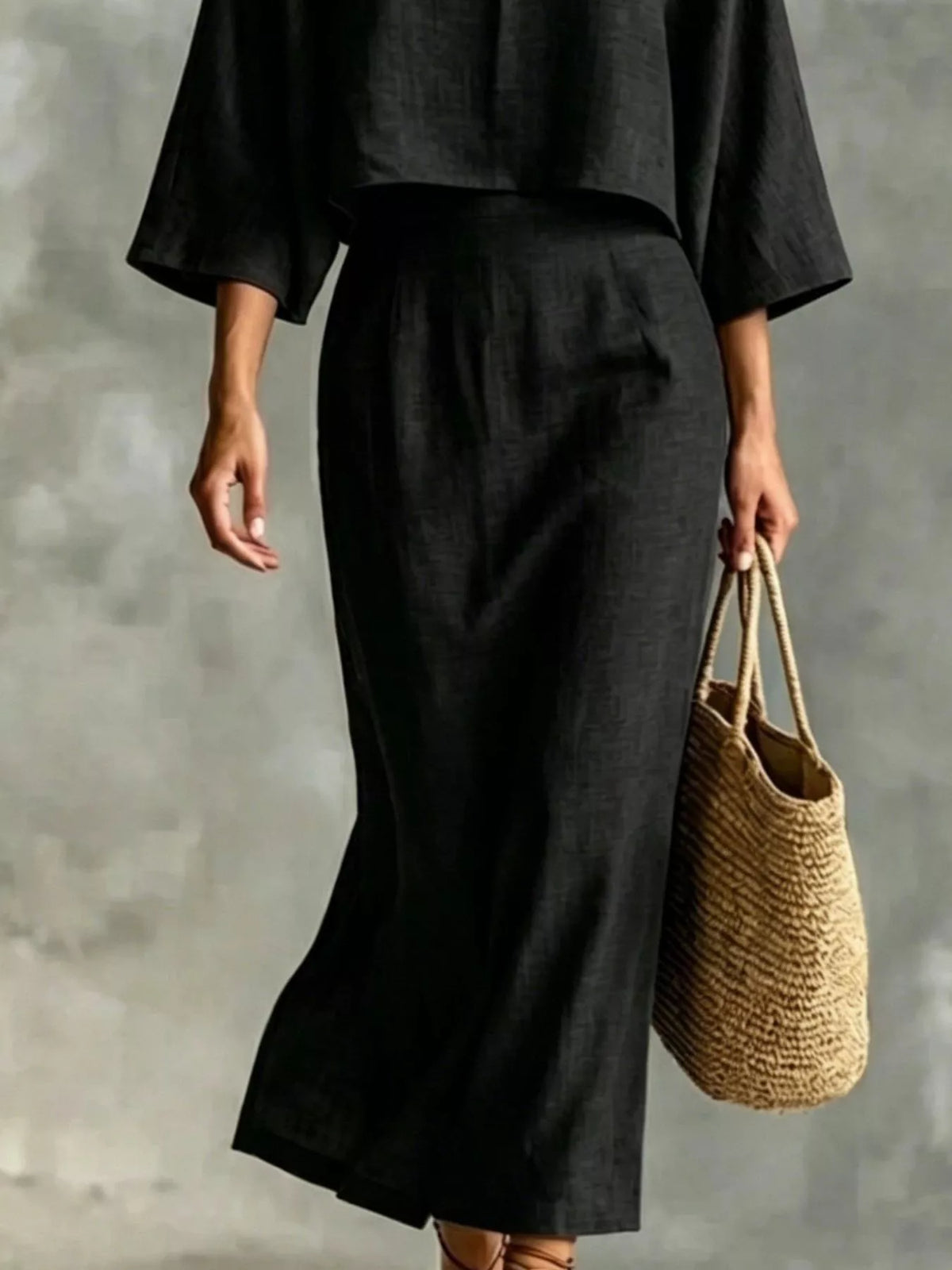Full Size Solid Color Cropped Top and Midi Skirt Set Plus Size - photo 3