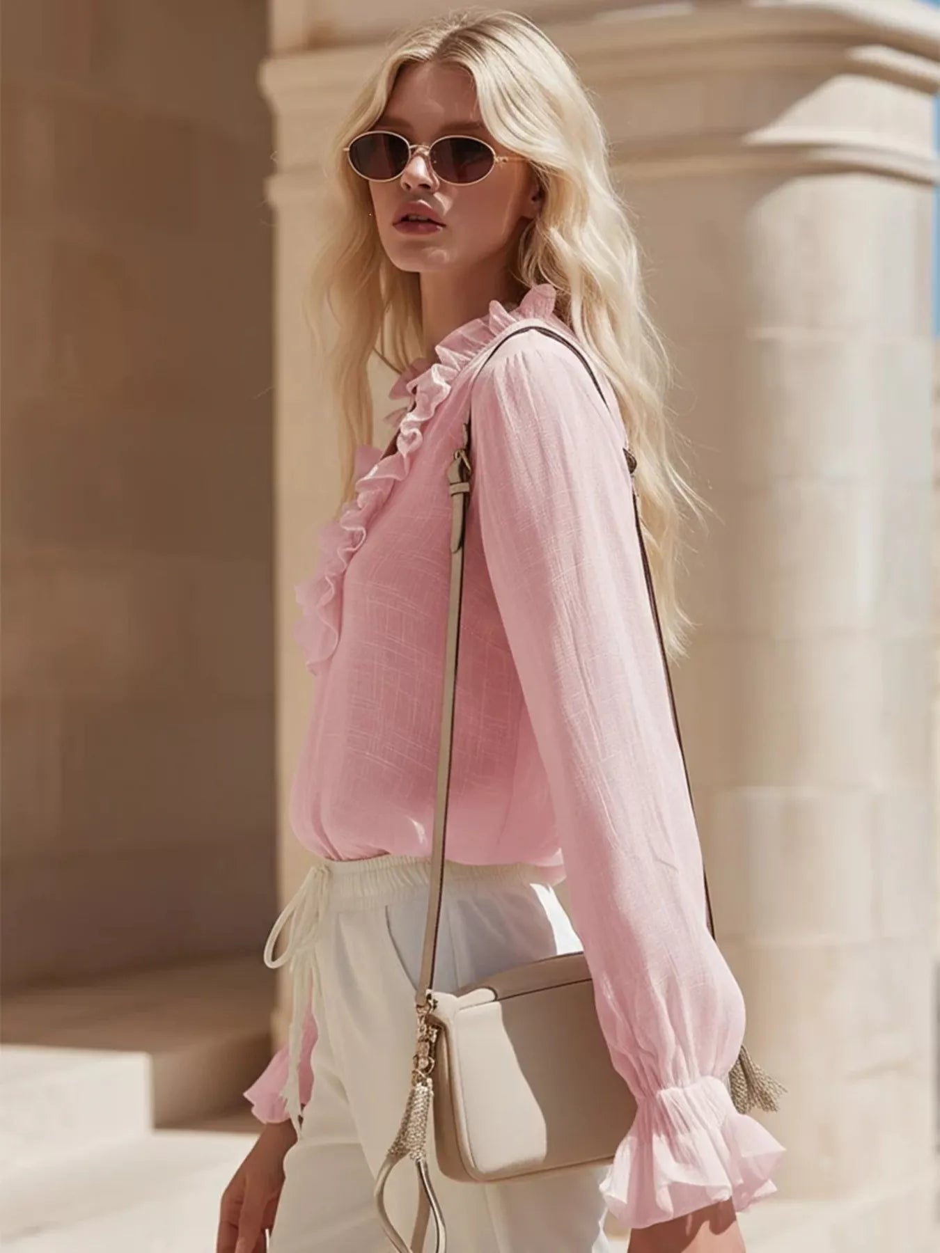 Ruffled V-Neck Long Sleeve Blouse Secondary image