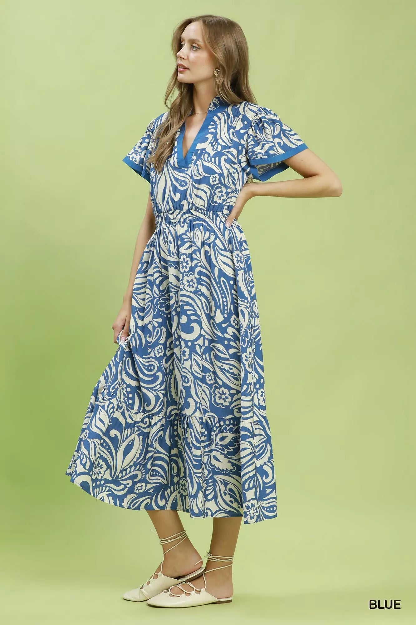 Umgee Paisley Print Midi Dress with Side Pockets Secondary image