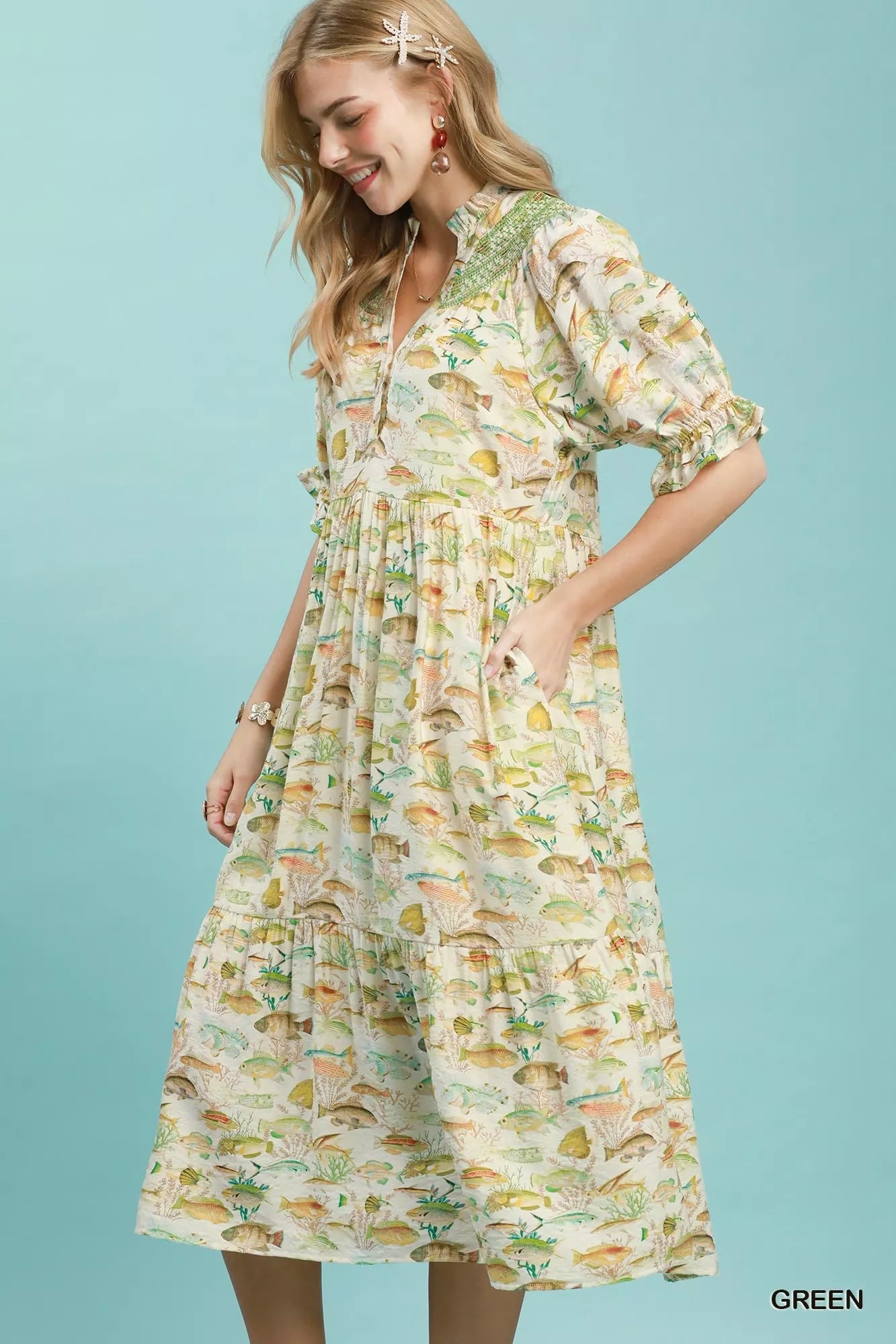 Umgee Print Tiered Midi Dress Secondary image