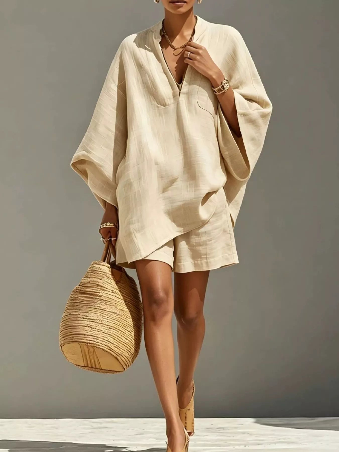 Full Size Solid Color Loose Fit Top and Shorts Set Plus Size Secondary image