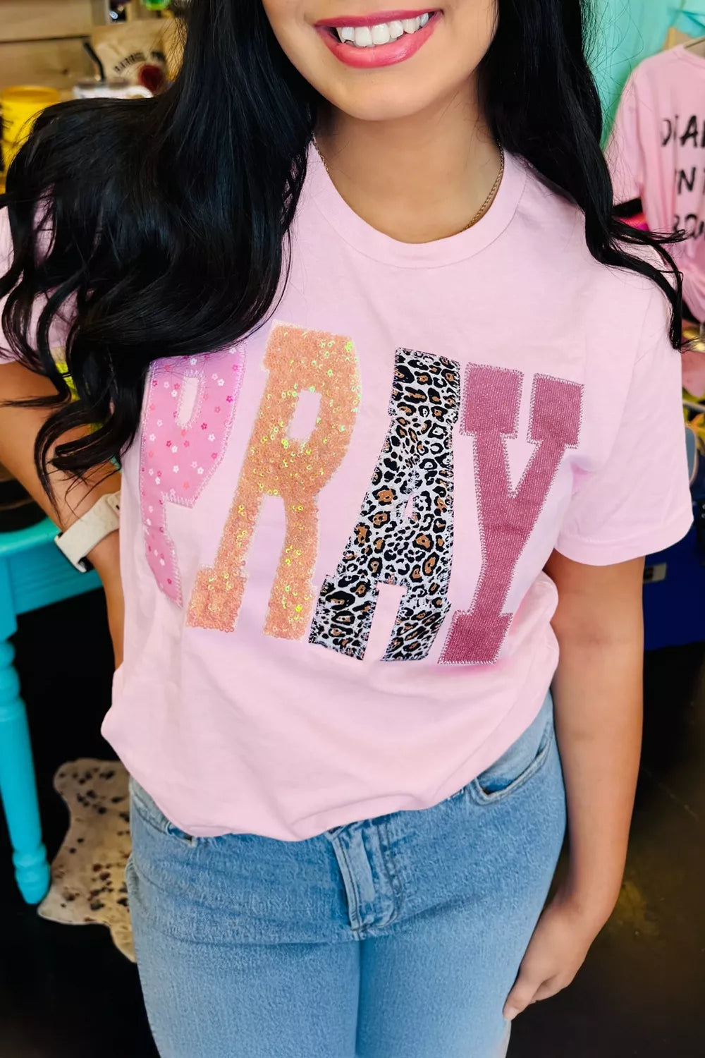 PRAY Sequin Leopard Multiple Patched Graphic Tee Secondary image