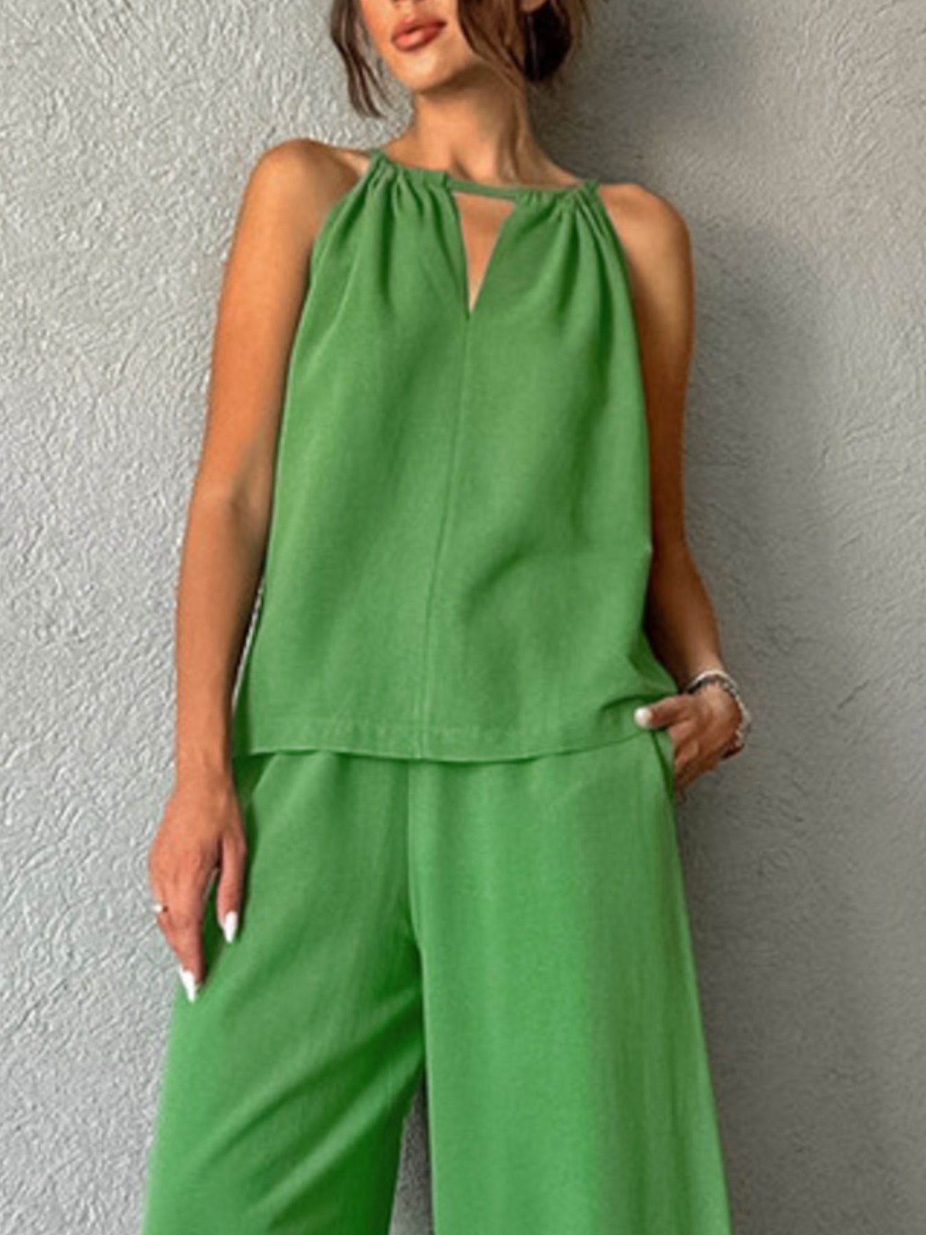 Cutout Tank and Wide Leg Pants Set Secondary image