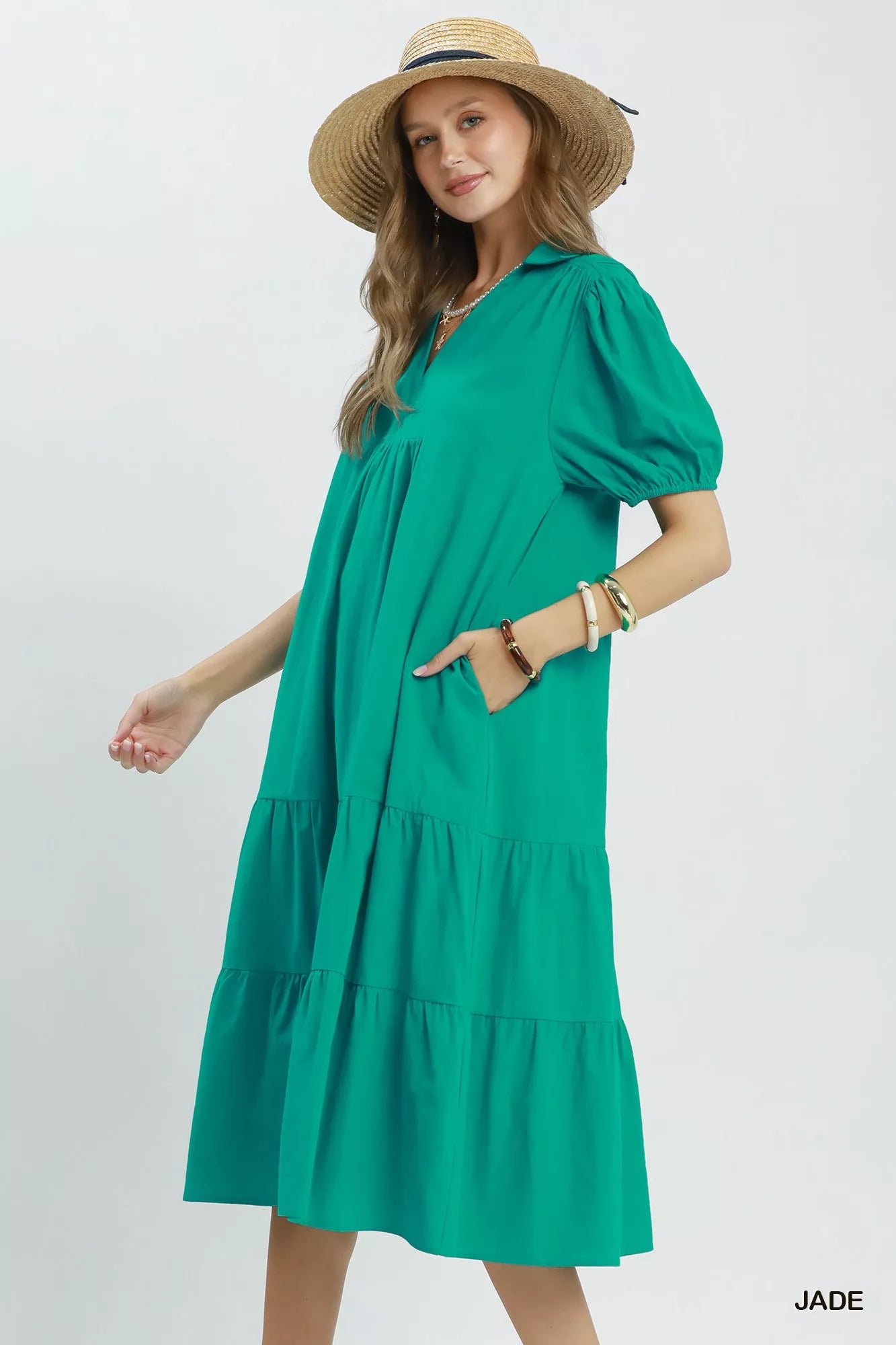 Umgee Solid Tiered Midi Dress Secondary image