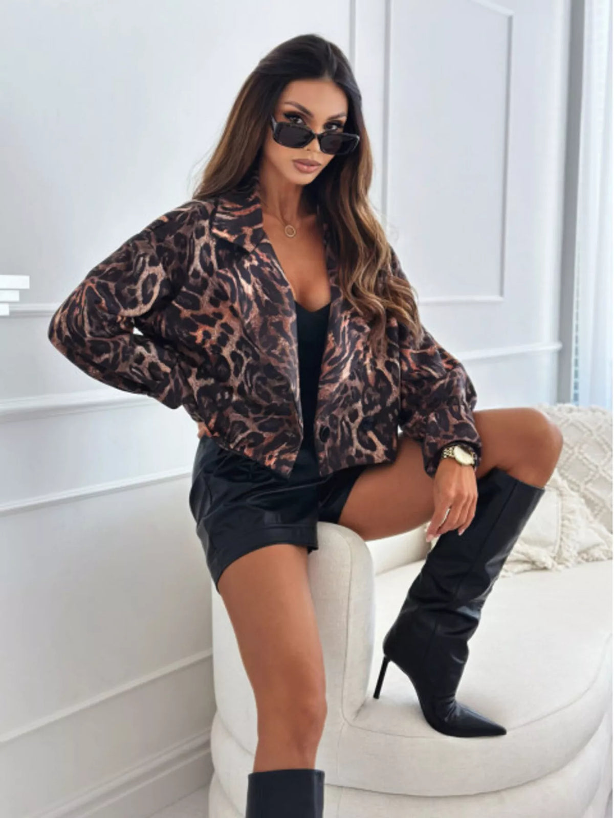 Leopard Print Cropped Blazer - photo 2