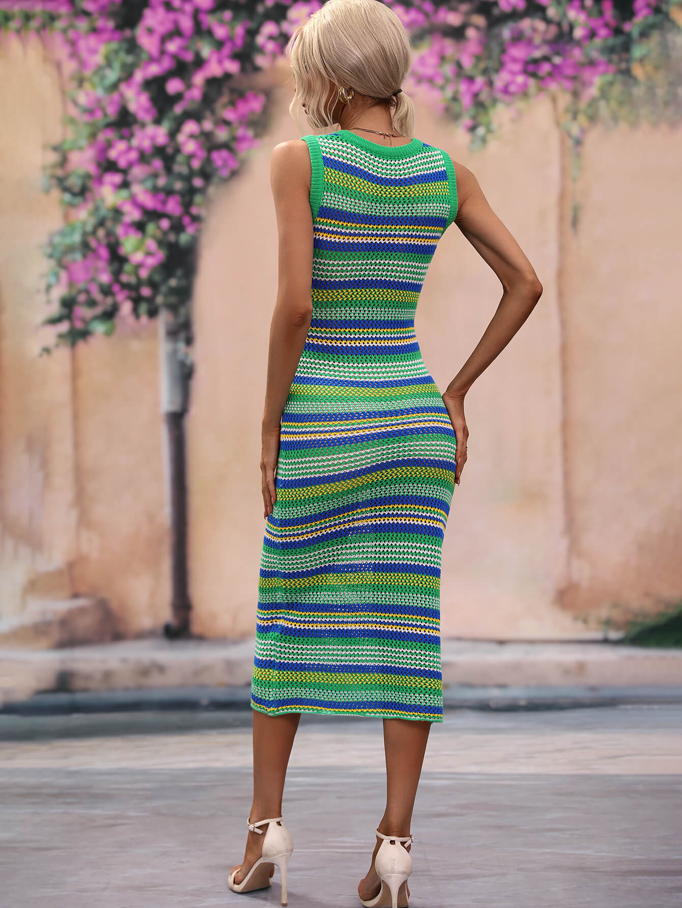 Striped Round Neck Sleeveless Midi Cover Up Dress Secondary image