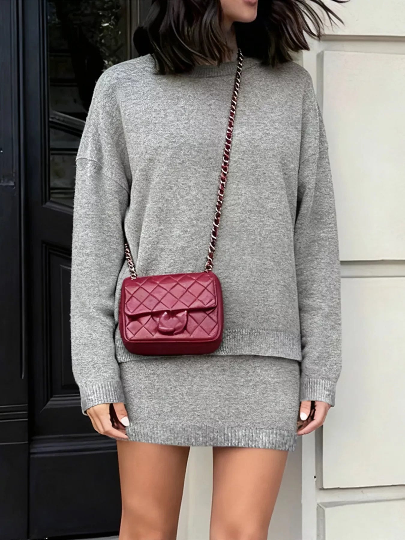 Plus Size Round Neck Long Sleeve Top and Skirt Sweater Set Secondary image